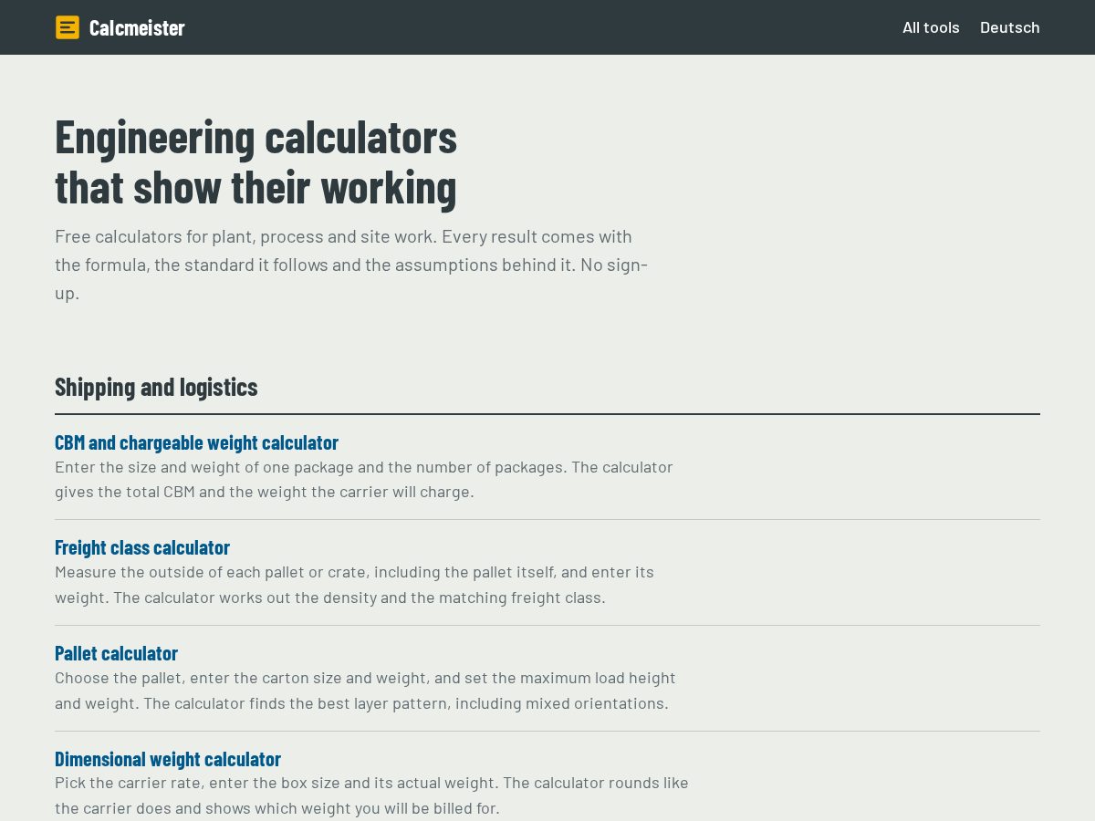 Landing-page snapshot of calcmeister.com