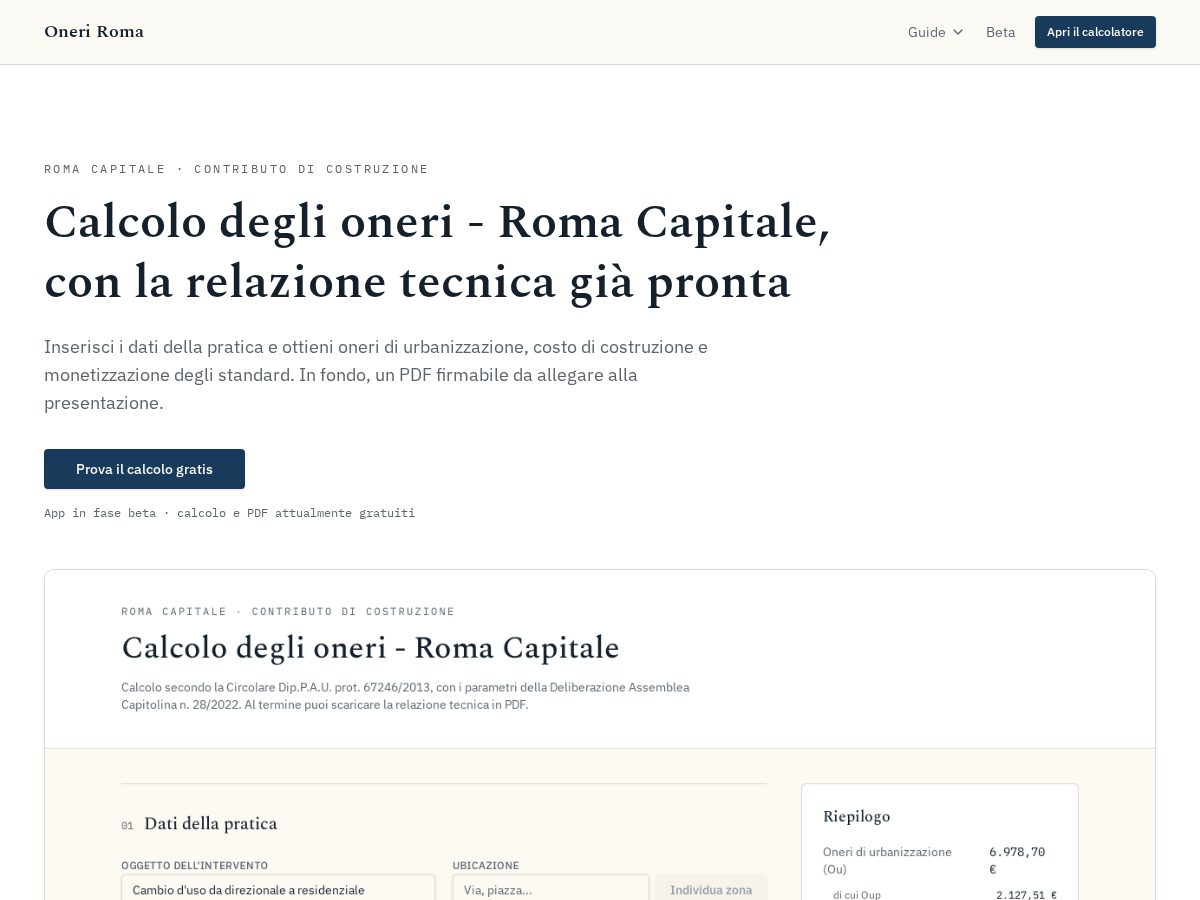 Landing-page snapshot of calcolooneriurbanisticiroma.com