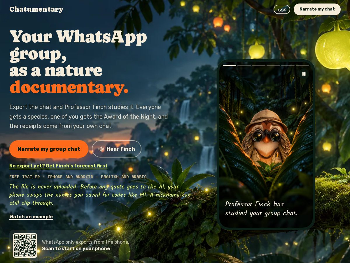 Landing-page snapshot of chatumentary.com