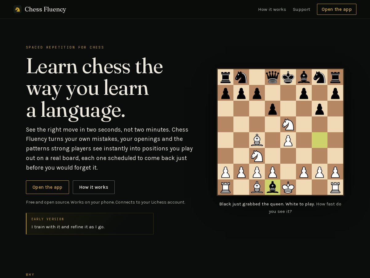 Landing-page snapshot of chessfluency.org
