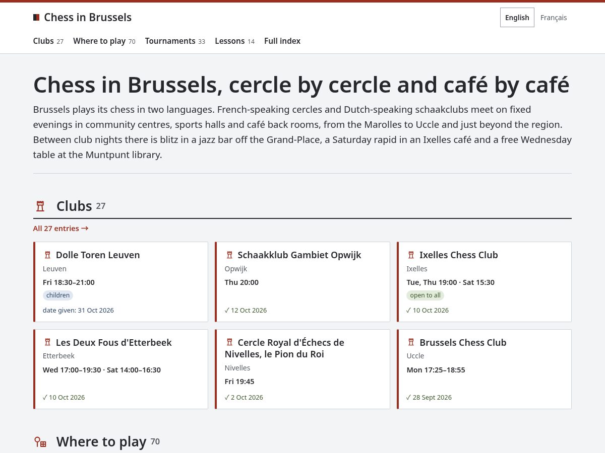 Landing-page snapshot of chessinbrussels.com
