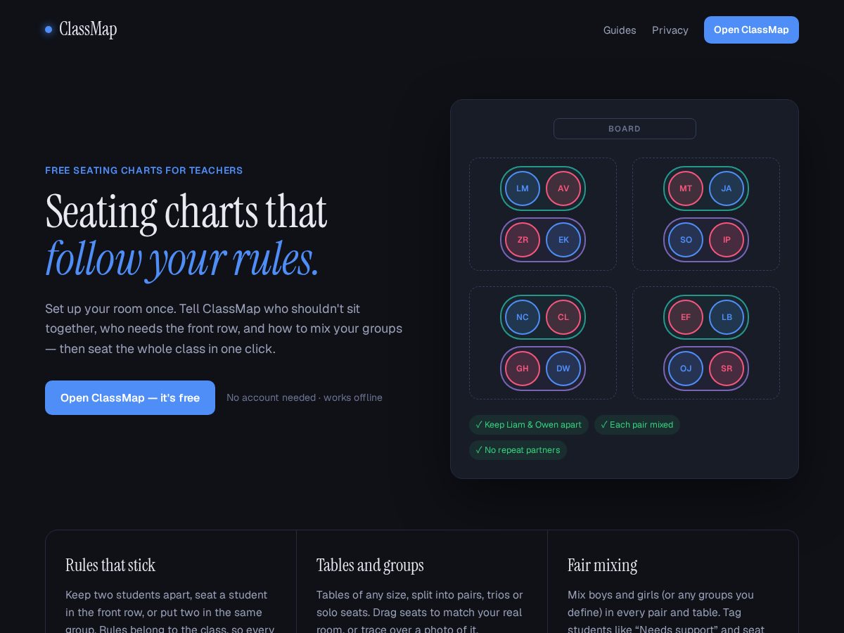Landing-page snapshot of classmap.dev