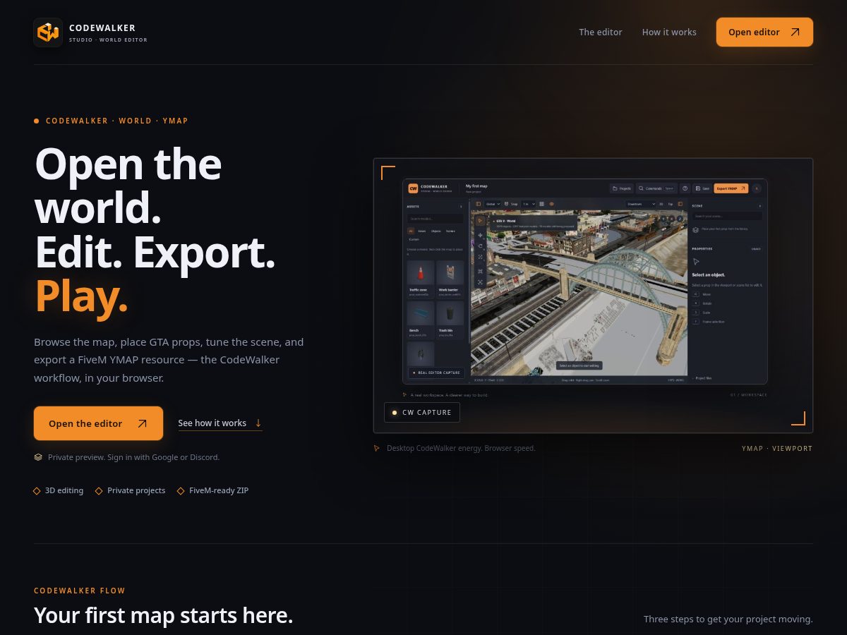 Landing-page snapshot of codewalkerstudio.com