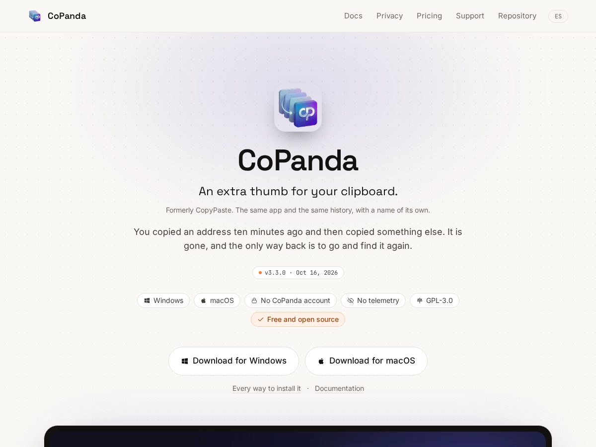 Landing-page snapshot of copanda.app