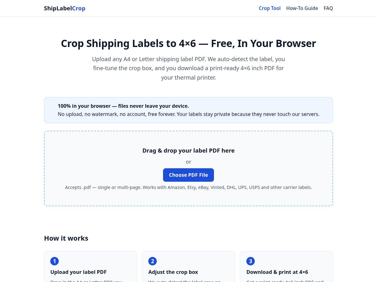 Landing-page snapshot of cropmylabel.com