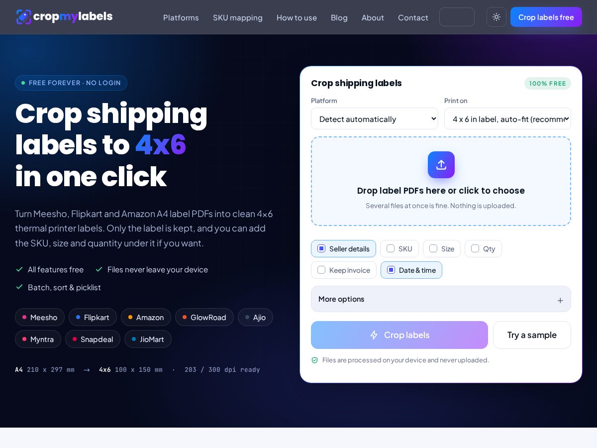 Landing-page snapshot of cropmylabels.com