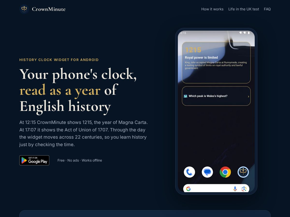 Landing-page snapshot of crownminute.com