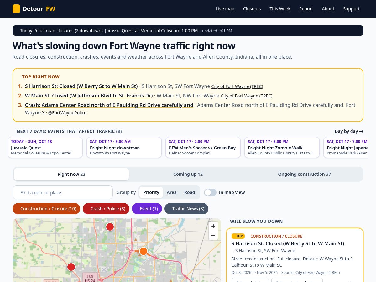 Landing-page snapshot of detourfw.com