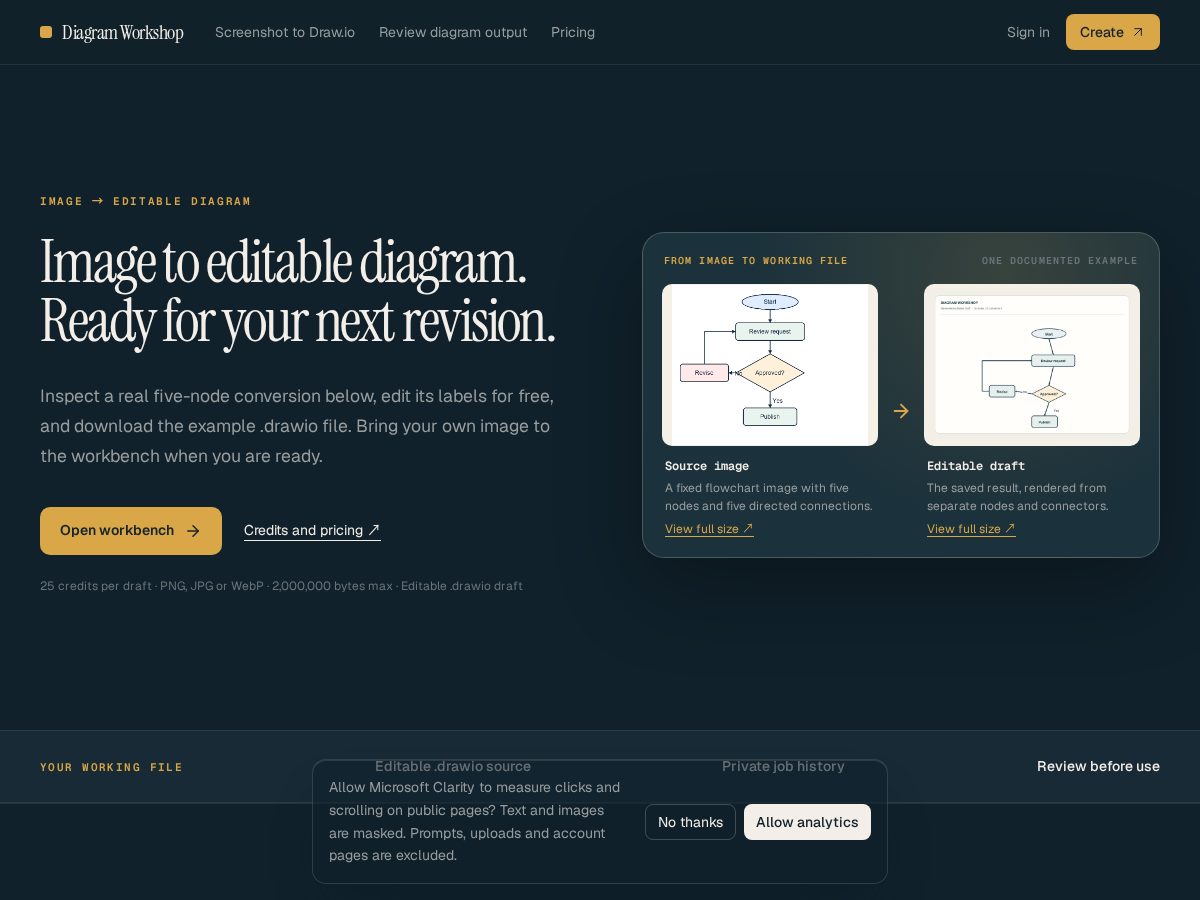 Landing-page snapshot of diagramworkshop.com