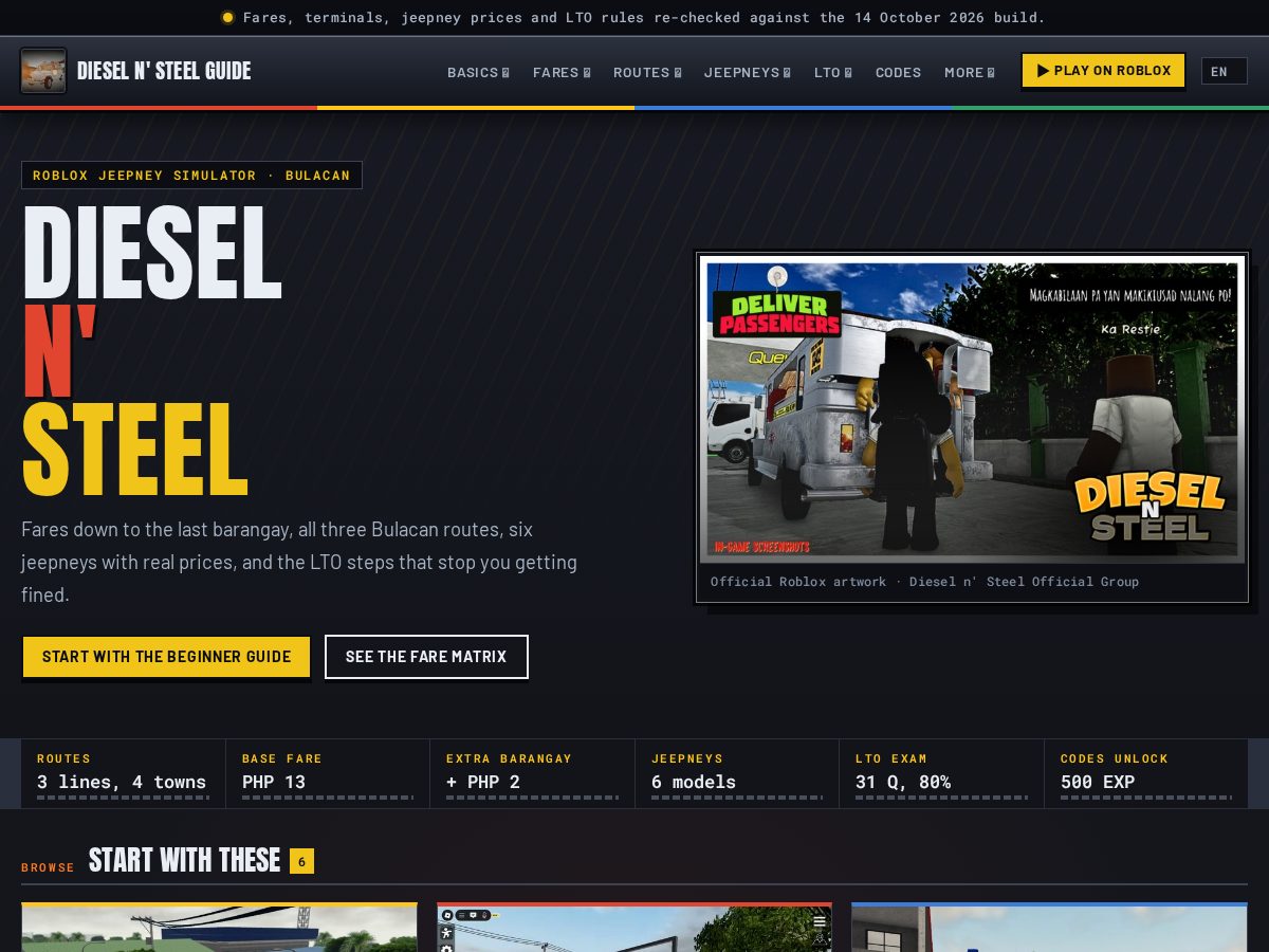 Landing-page snapshot of dieselnsteelguide.wiki