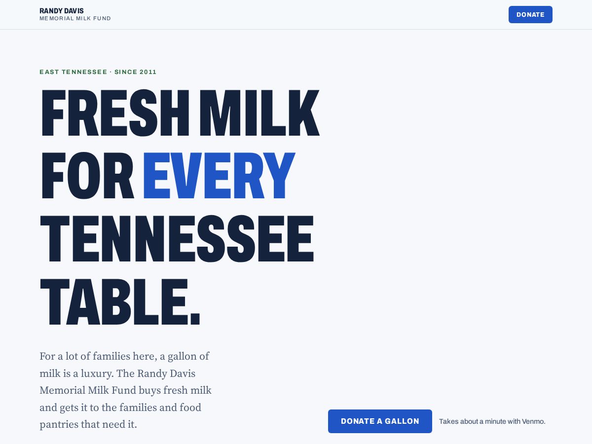 Landing-page snapshot of donateagallonofmilk.com