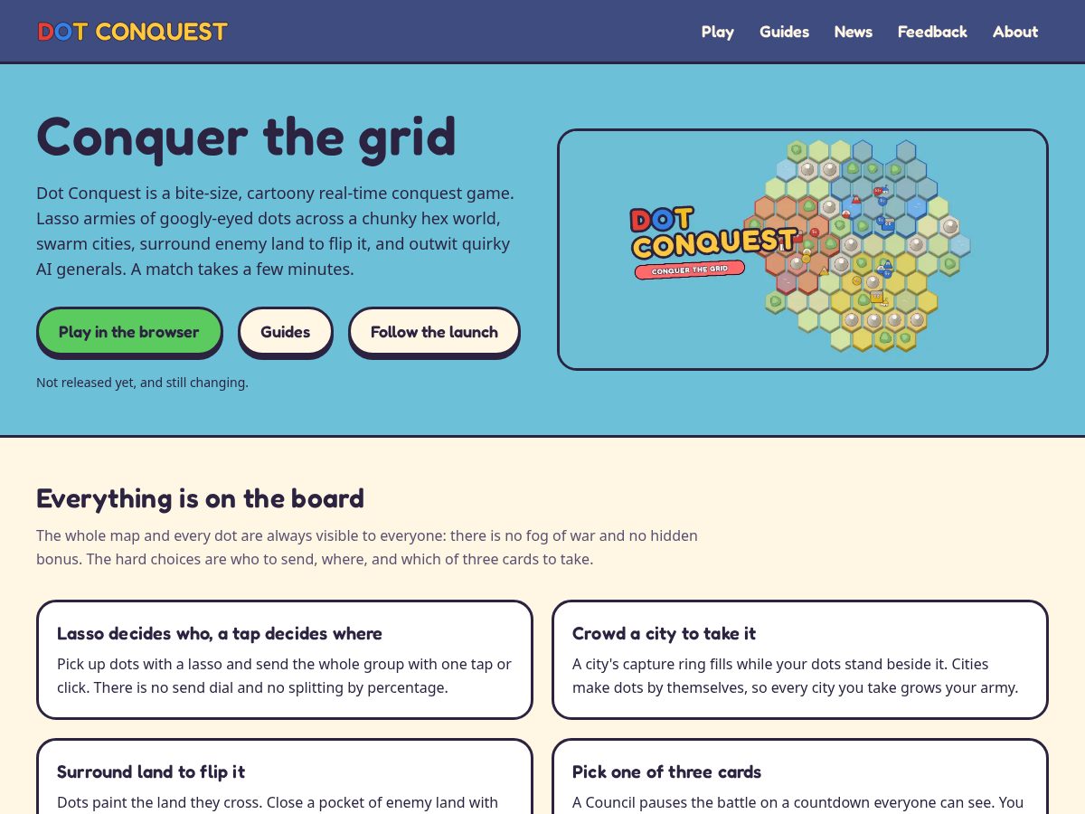 Landing-page snapshot of dotconquest.app