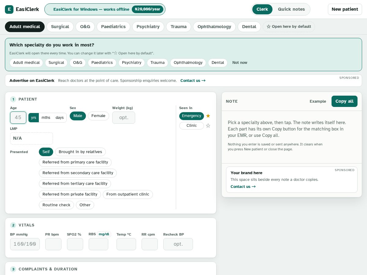 Landing-page snapshot of easiclerk.com