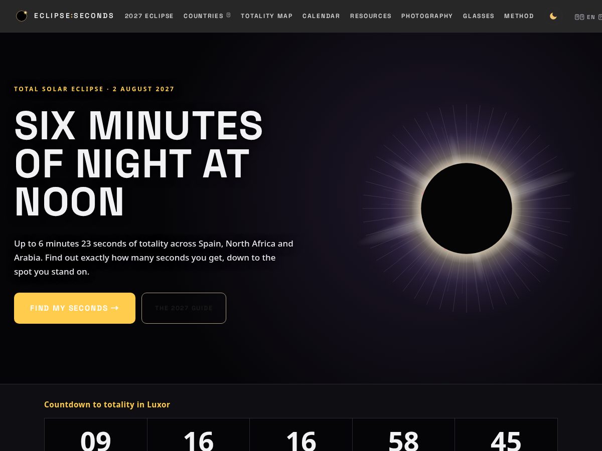 Landing-page snapshot of eclipseseconds.com