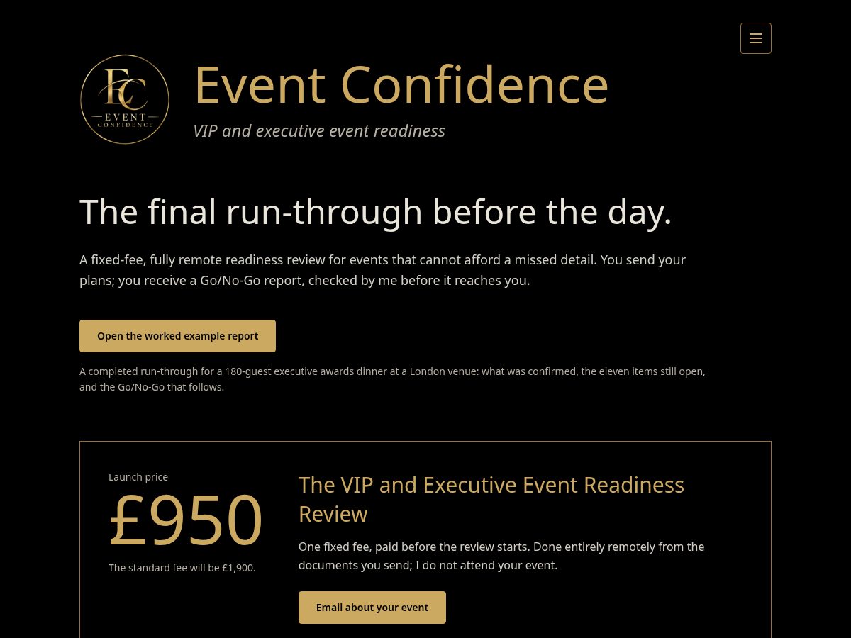 Landing-page snapshot of eventconfidence.com