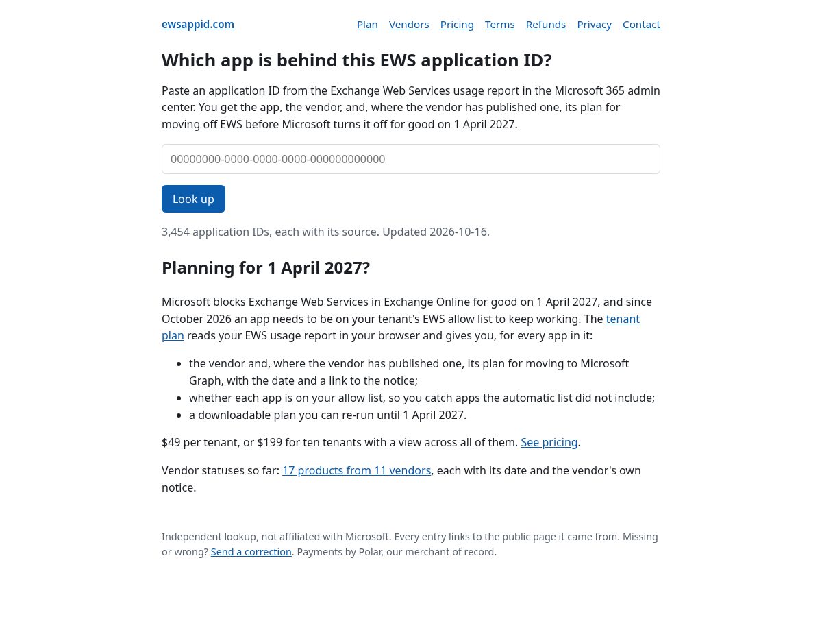 Landing-page snapshot of ewsappid.com