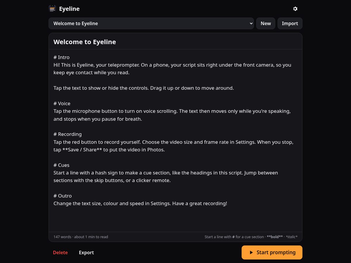 Landing-page snapshot of eyelineprompt.com