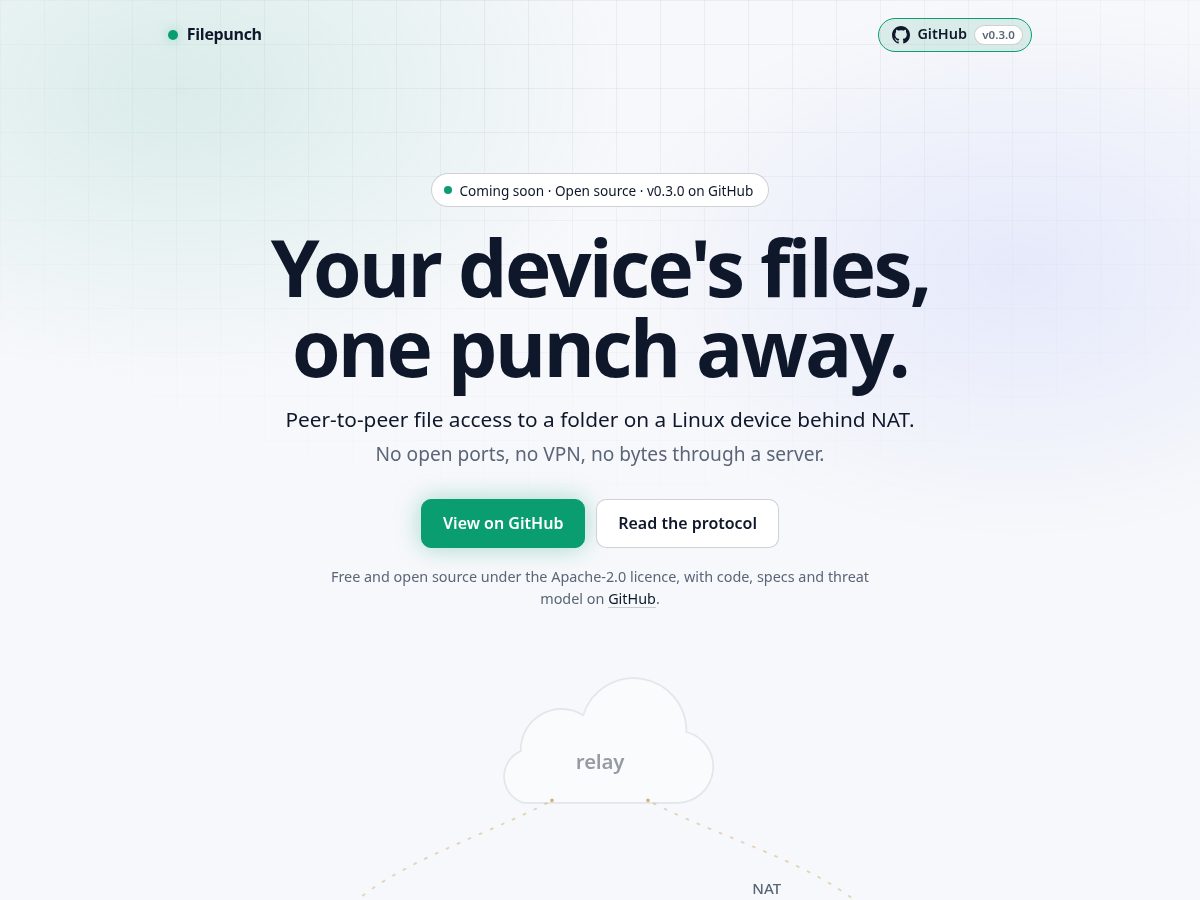 Landing-page snapshot of filepunch.dev