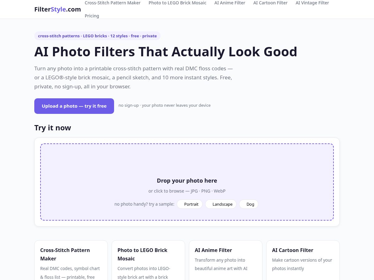 Landing-page snapshot of filterstyle.com