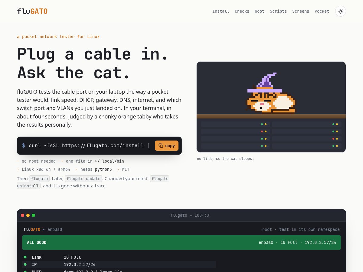 Landing-page snapshot of flugato.com