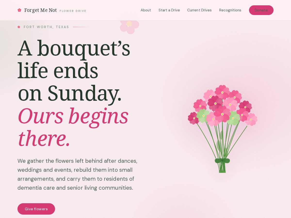 Landing-page snapshot of forget-me-notflowerdrive.org