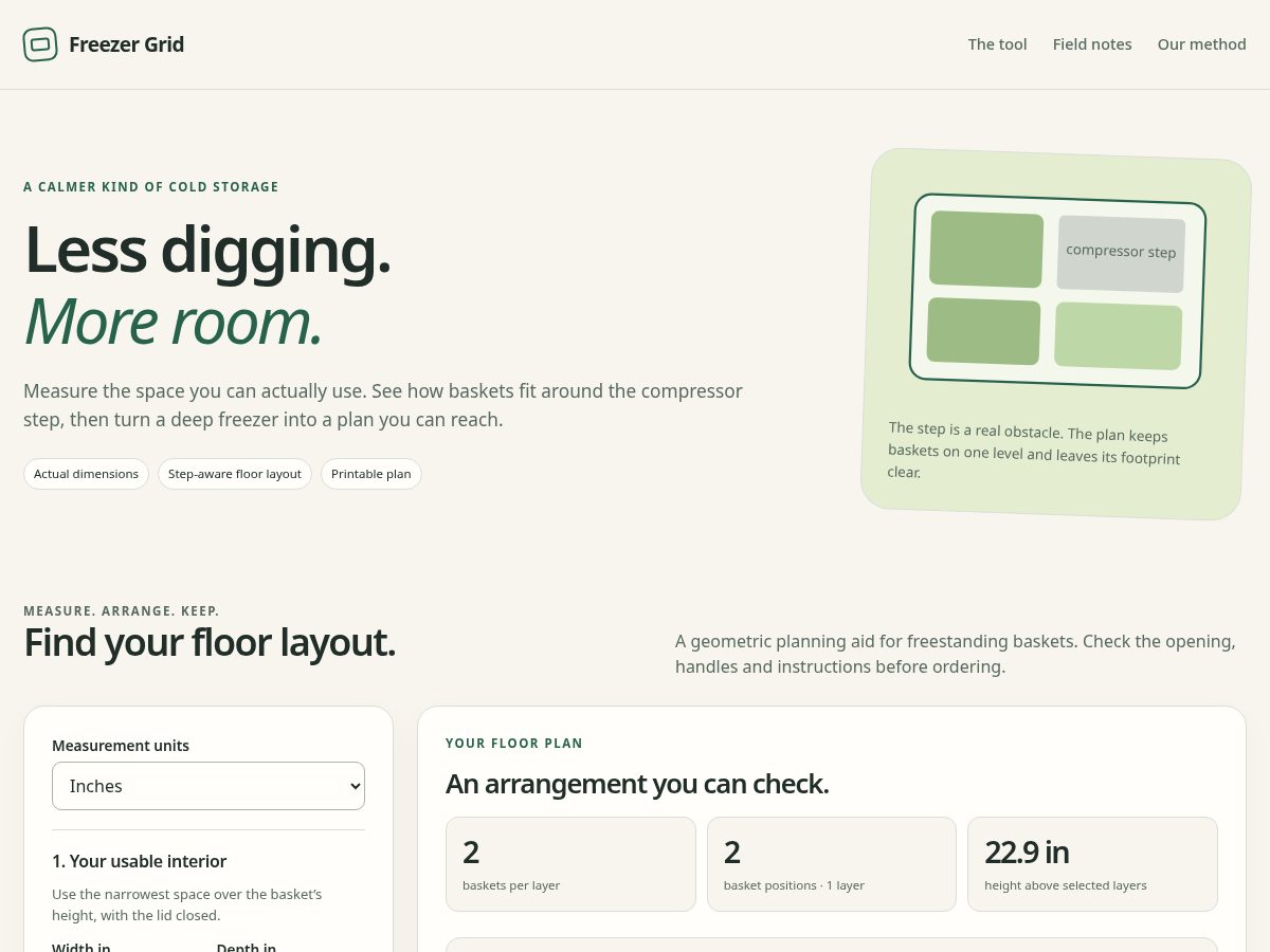 Landing-page snapshot of freezergrid.com