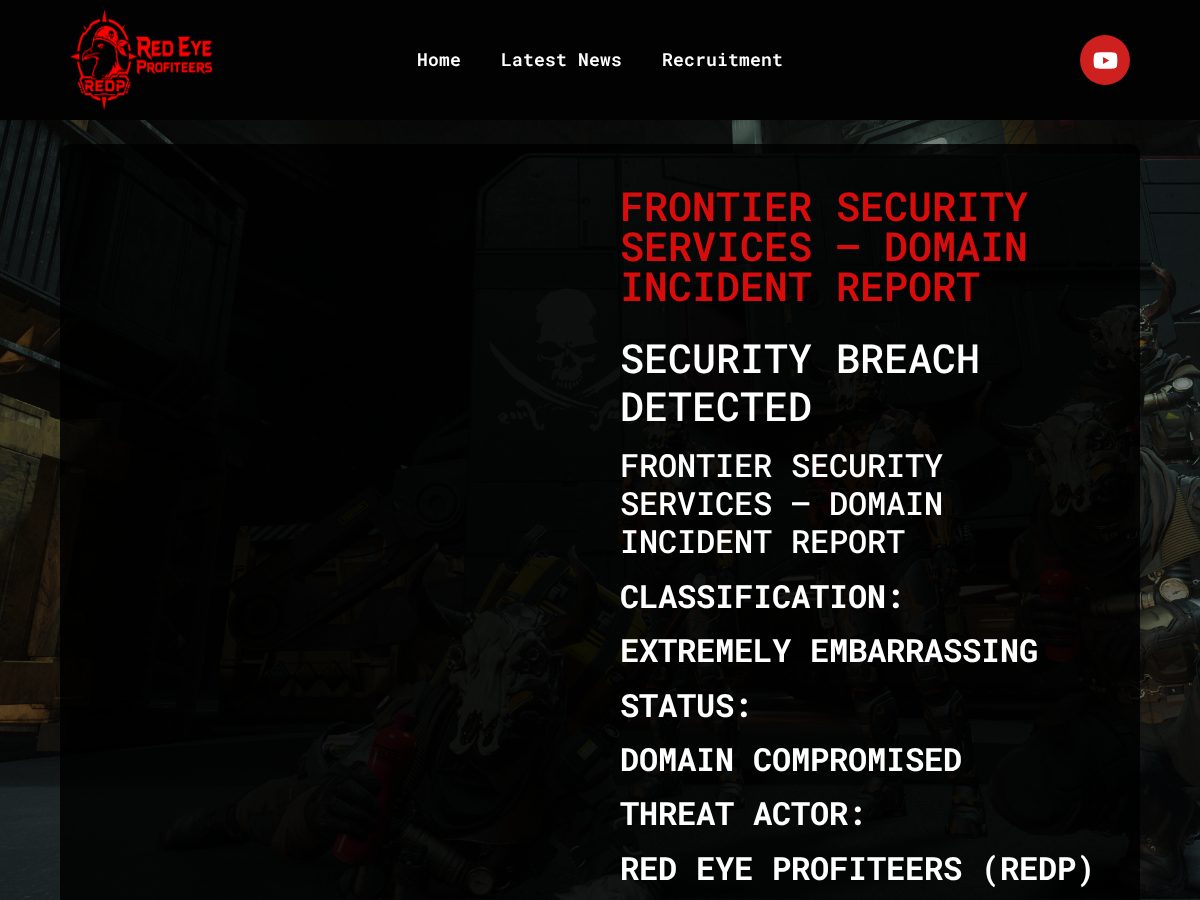 Landing-page snapshot of frontiersecurityservices.org