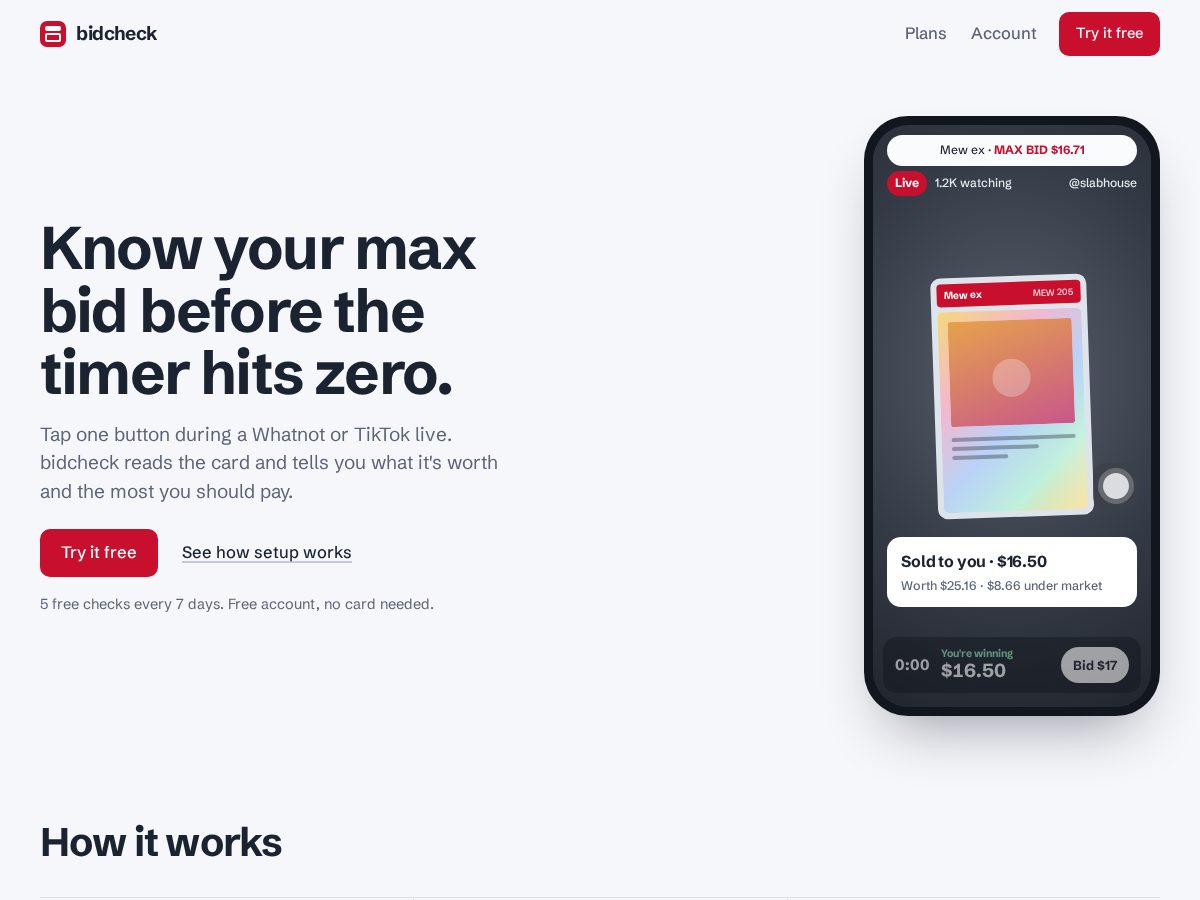 Landing-page snapshot of getbidcheck.app