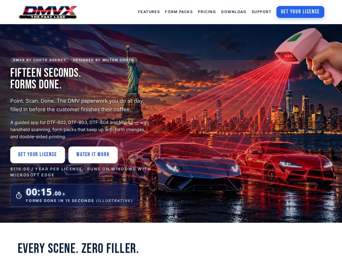 Landing-page snapshot of getdmvx.com