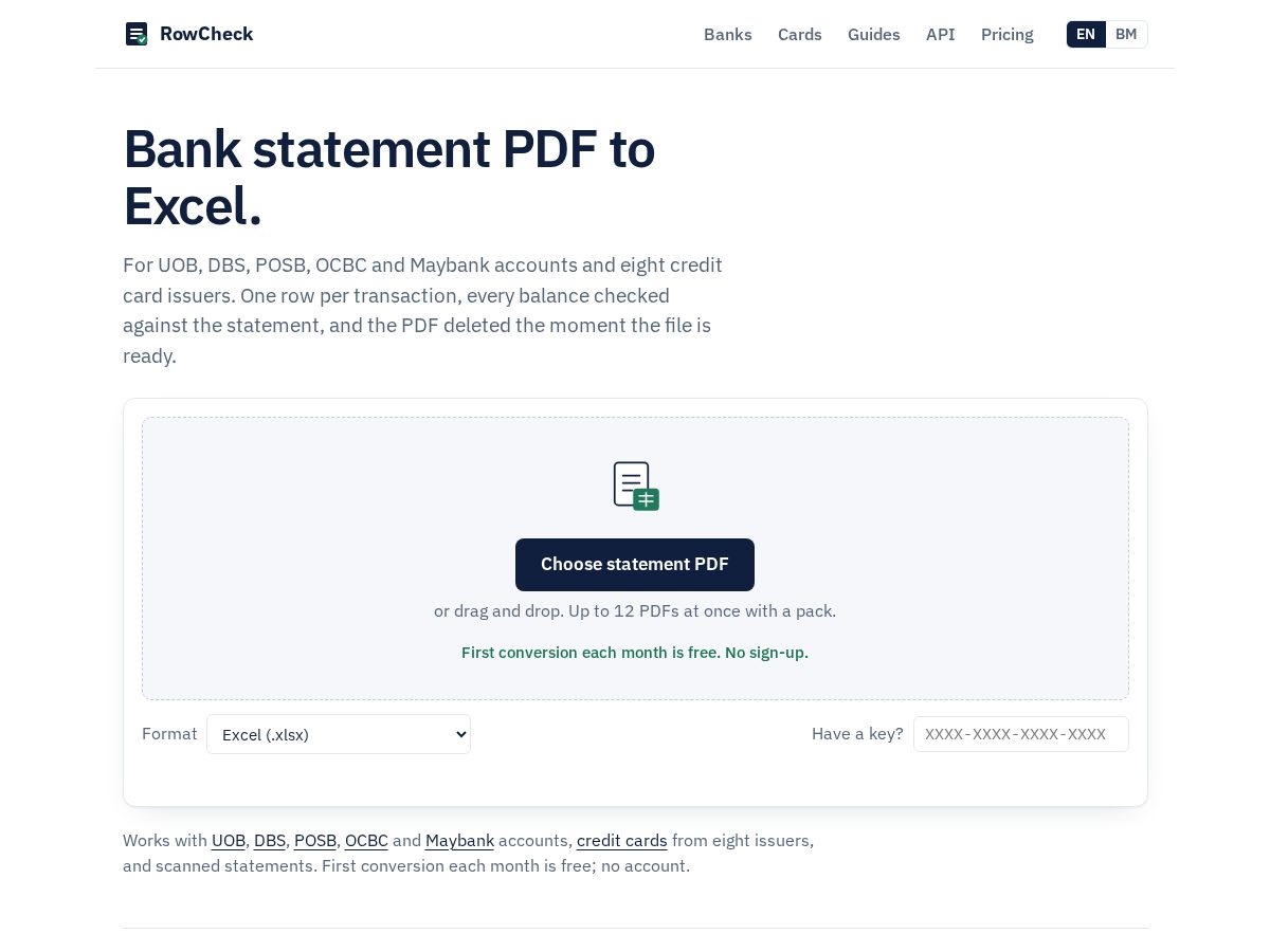 Landing-page snapshot of getrowcheck.com