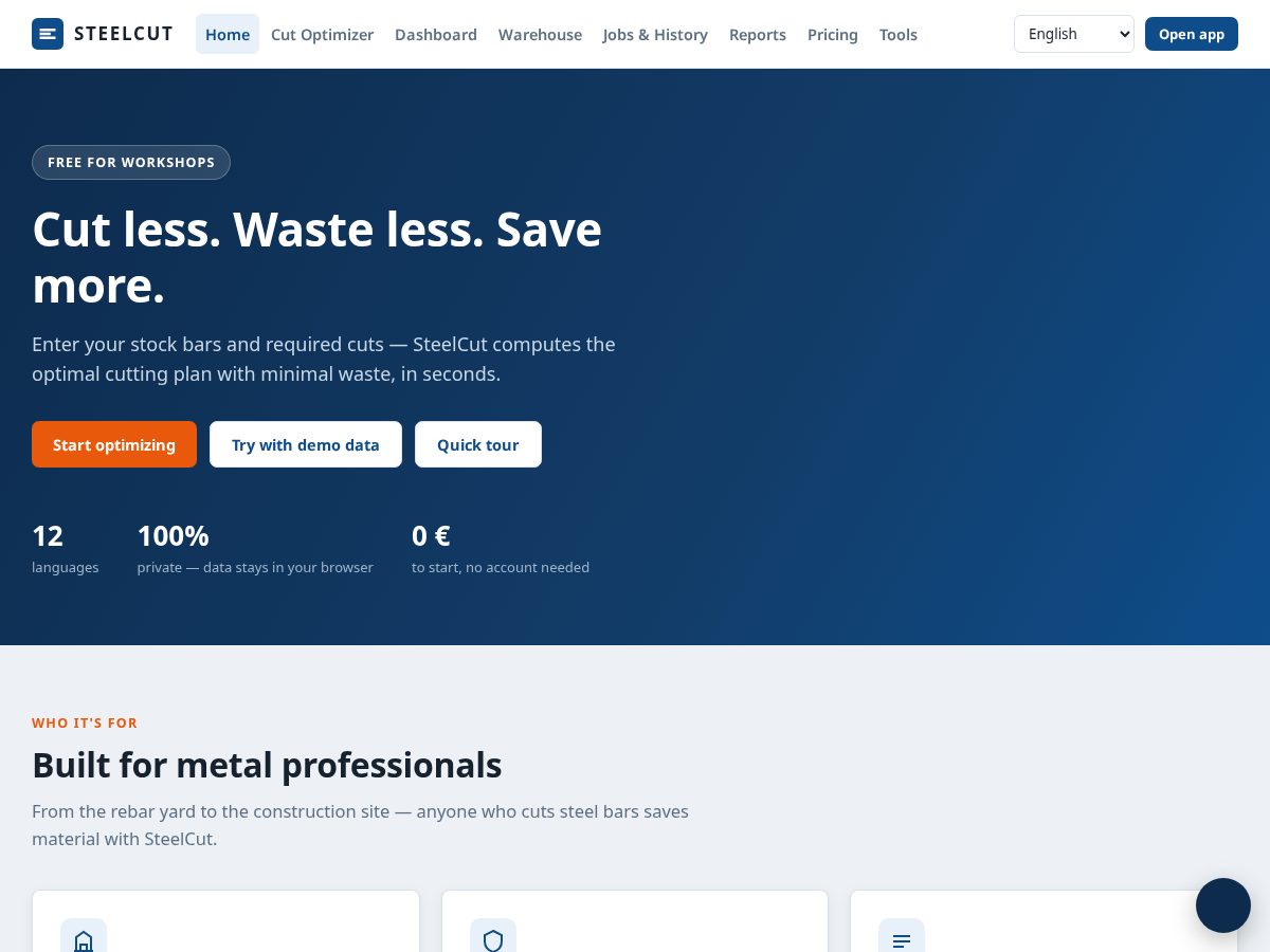 Landing-page snapshot of getsteelcut.com