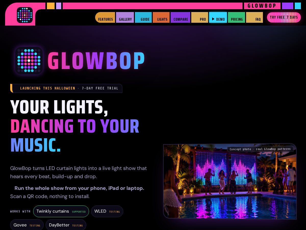 Landing-page snapshot of glowbop.com