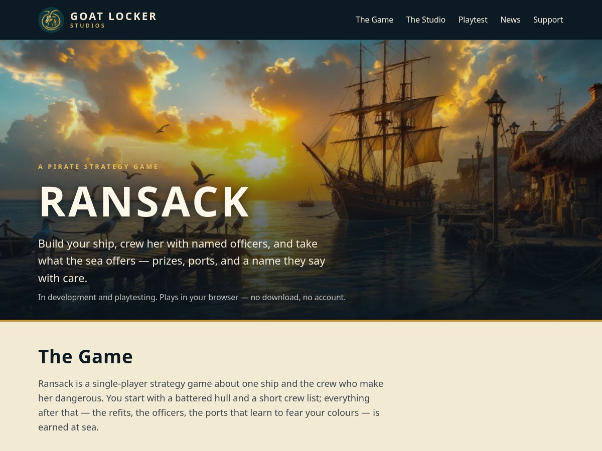 Landing-page snapshot of goatlockerstudios.com