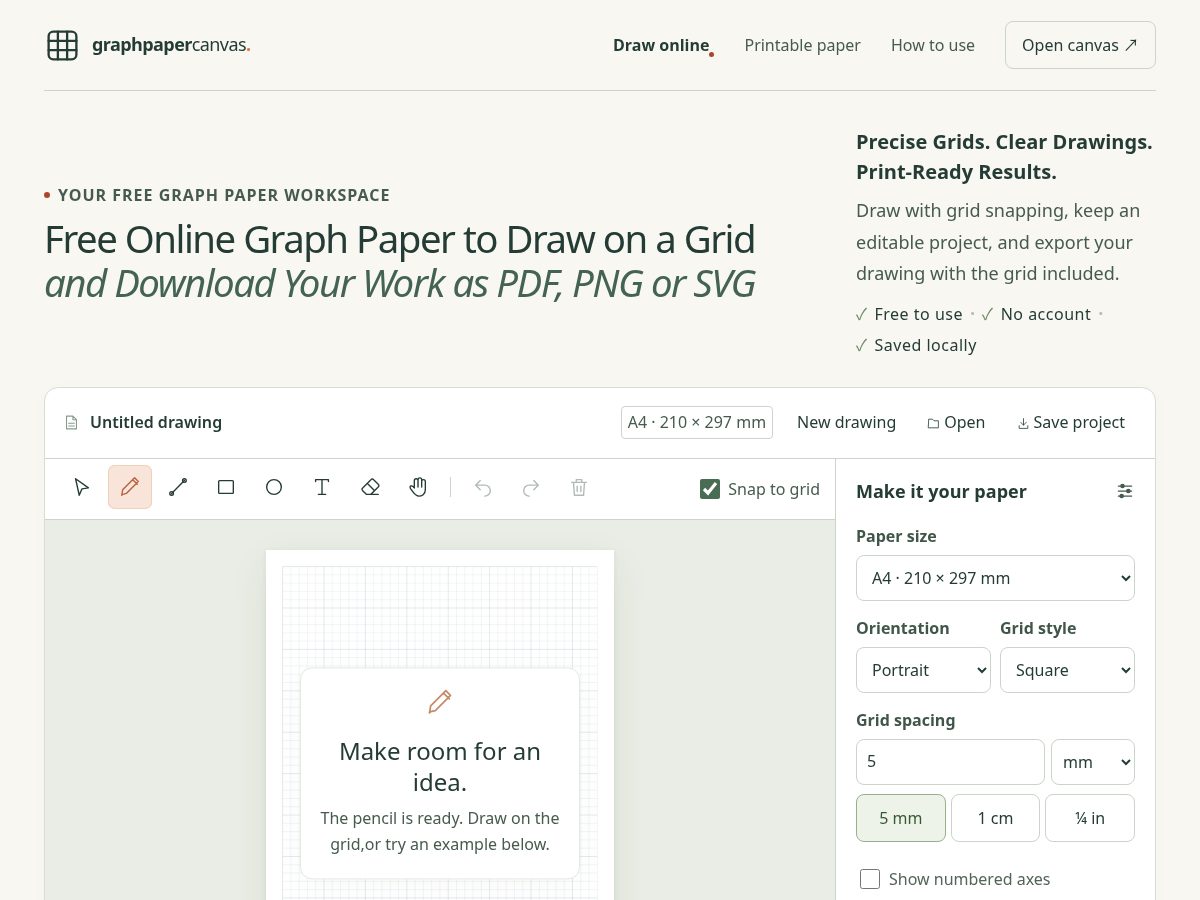 Landing-page snapshot of graphpapercanvas.com