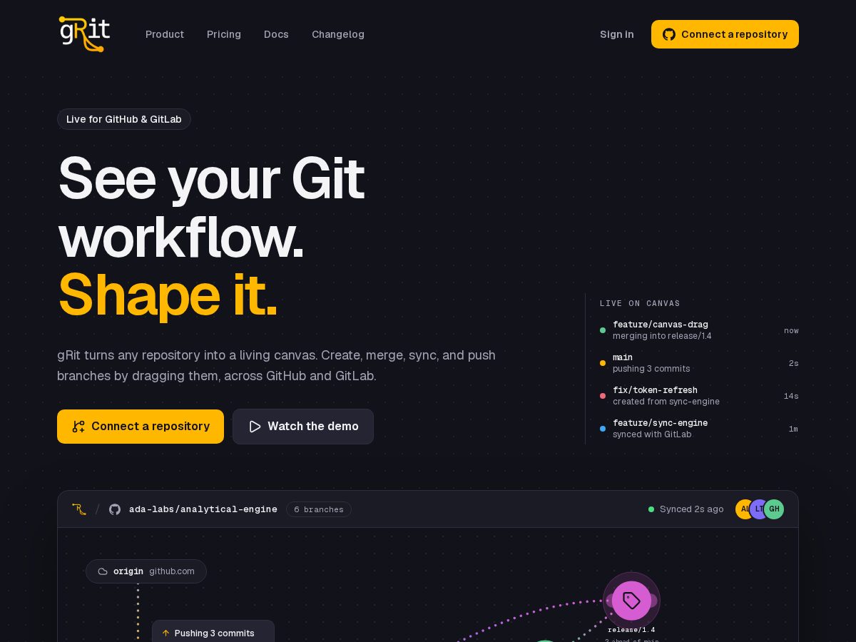 Landing-page snapshot of gritapp.dev