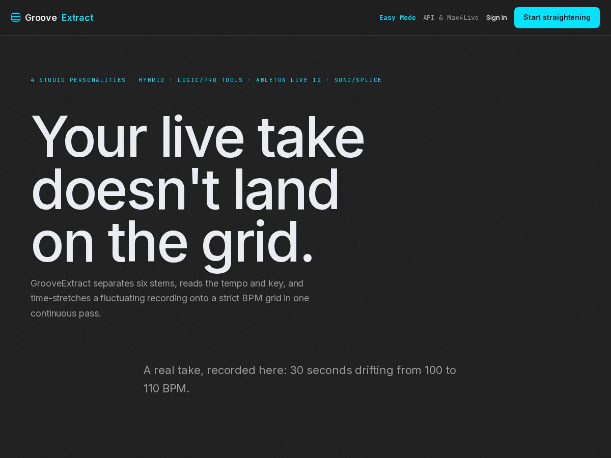 Landing-page snapshot of groovextract.com