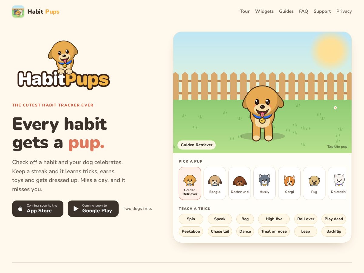 Landing-page snapshot of habitpups.com