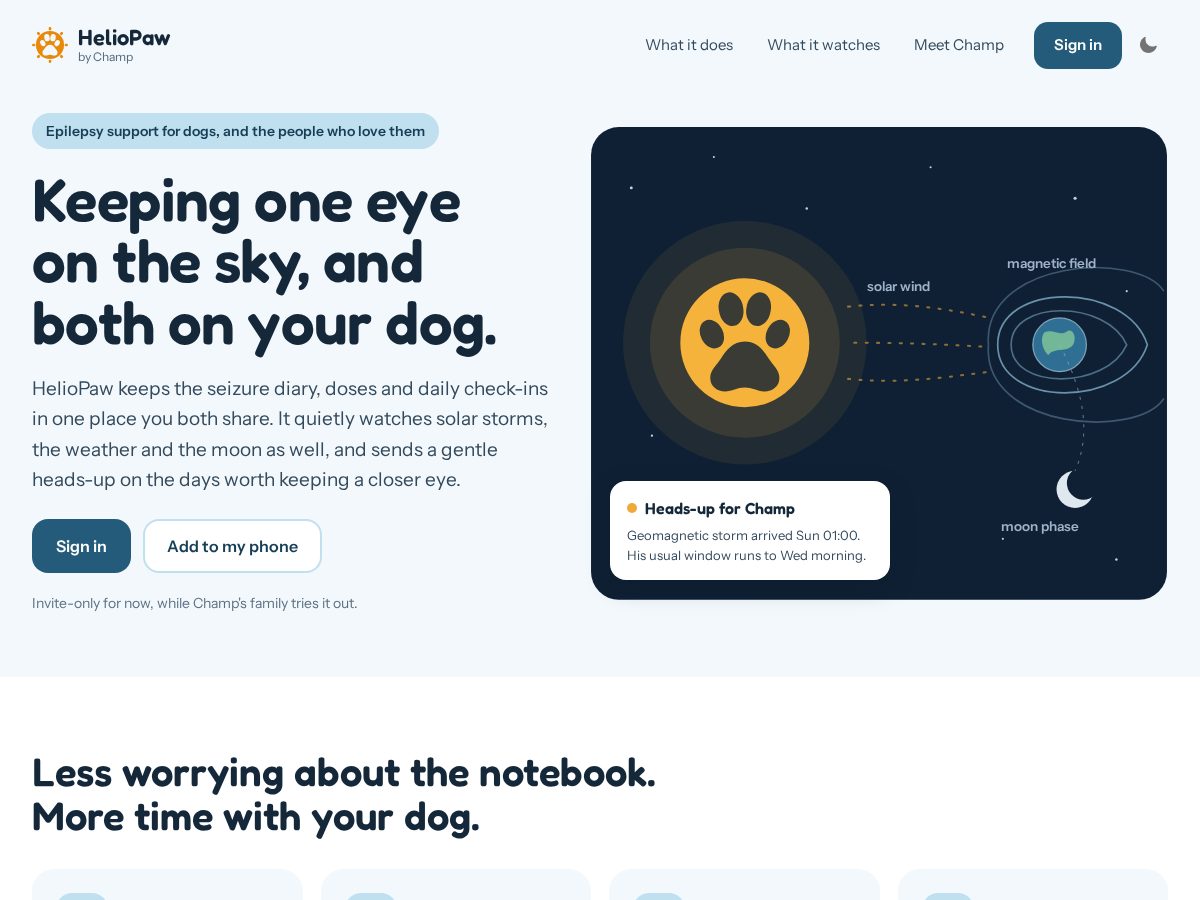 Landing-page snapshot of heliopaw.app