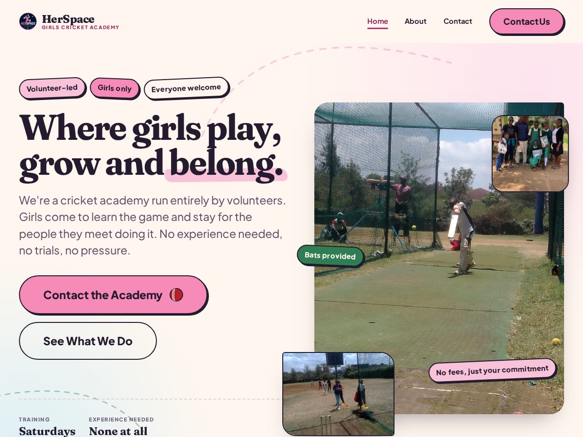 Landing-page snapshot of herspacenationalcricketacademy.com