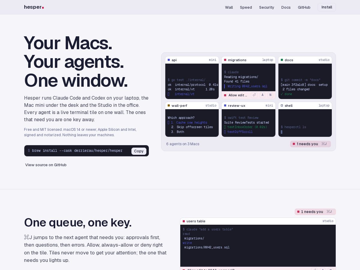 Landing-page snapshot of hesper.wtf