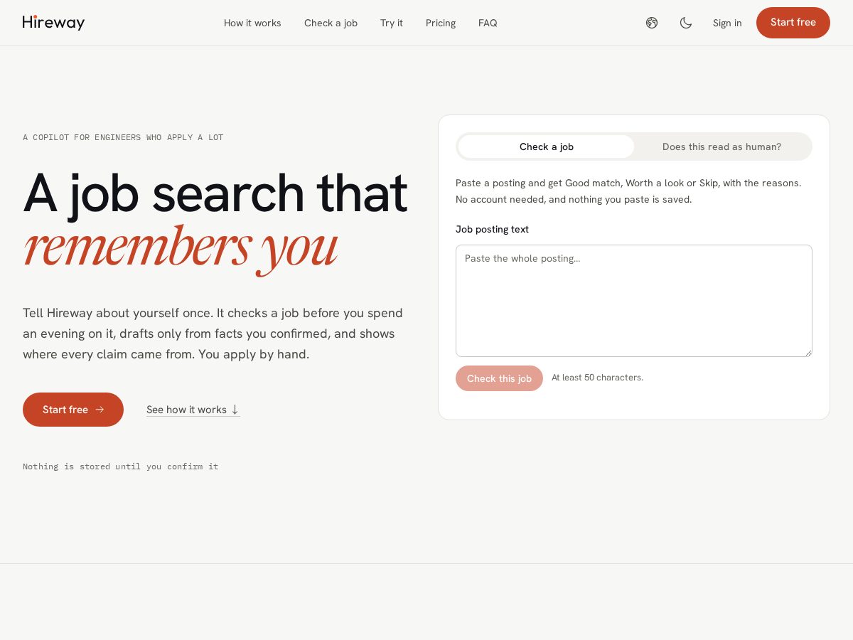 Landing-page snapshot of hireway.dev