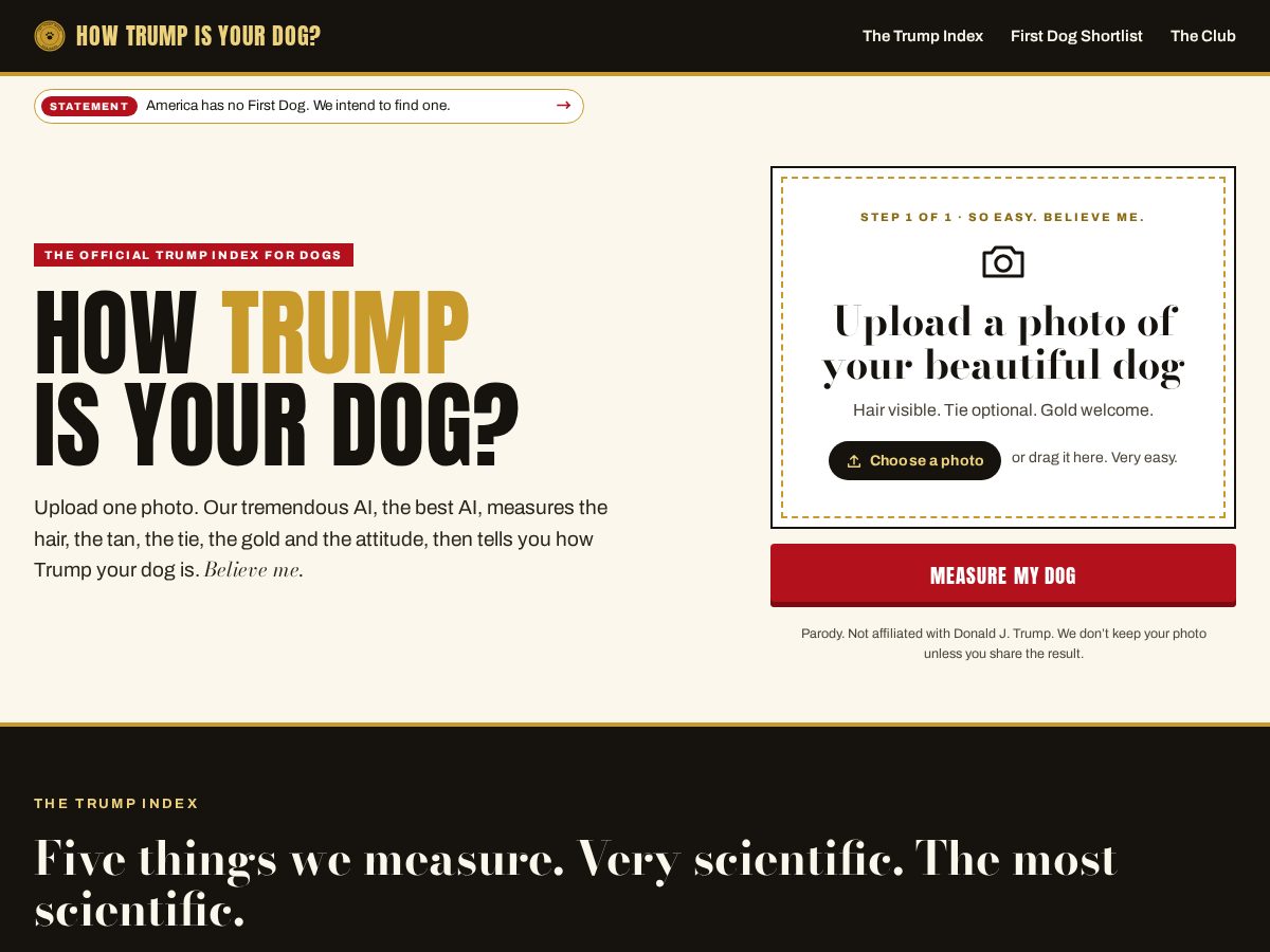 Landing-page snapshot of howtrumpismydog.com