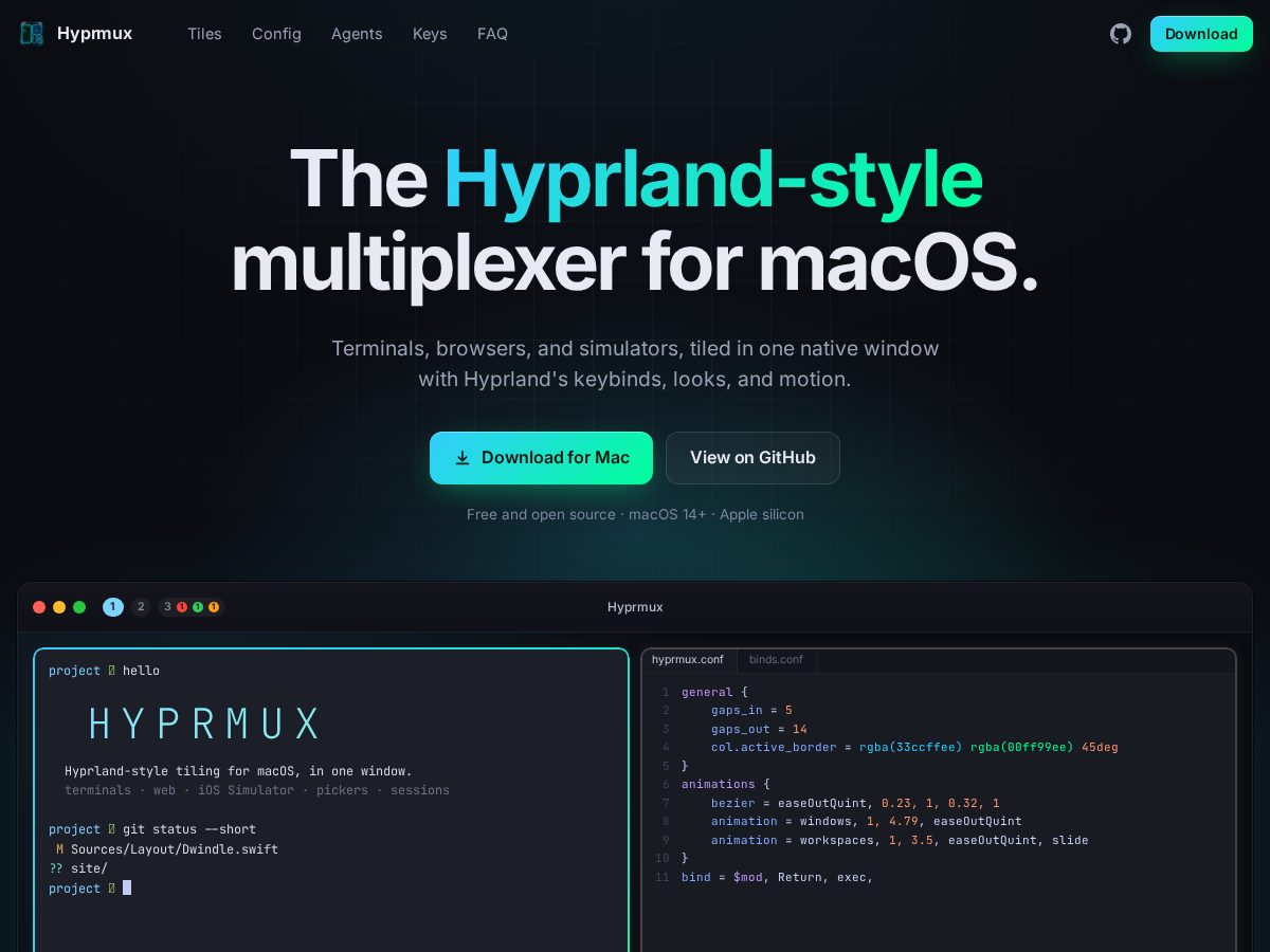 Landing-page snapshot of hyprmux.app