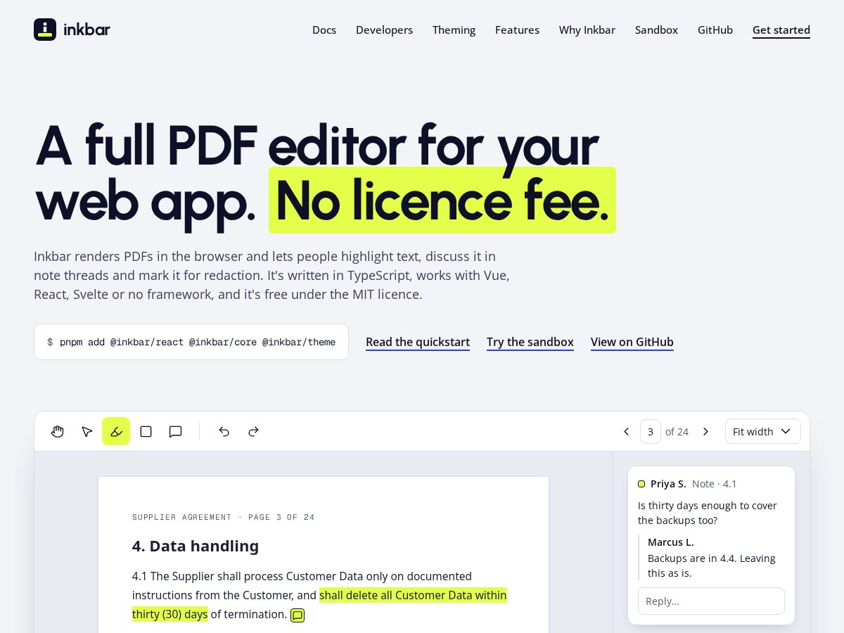Landing-page snapshot of inkbar.dev