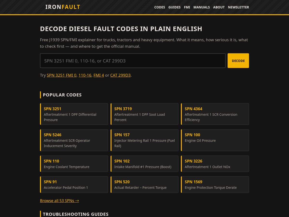 Landing-page snapshot of ironfault.com