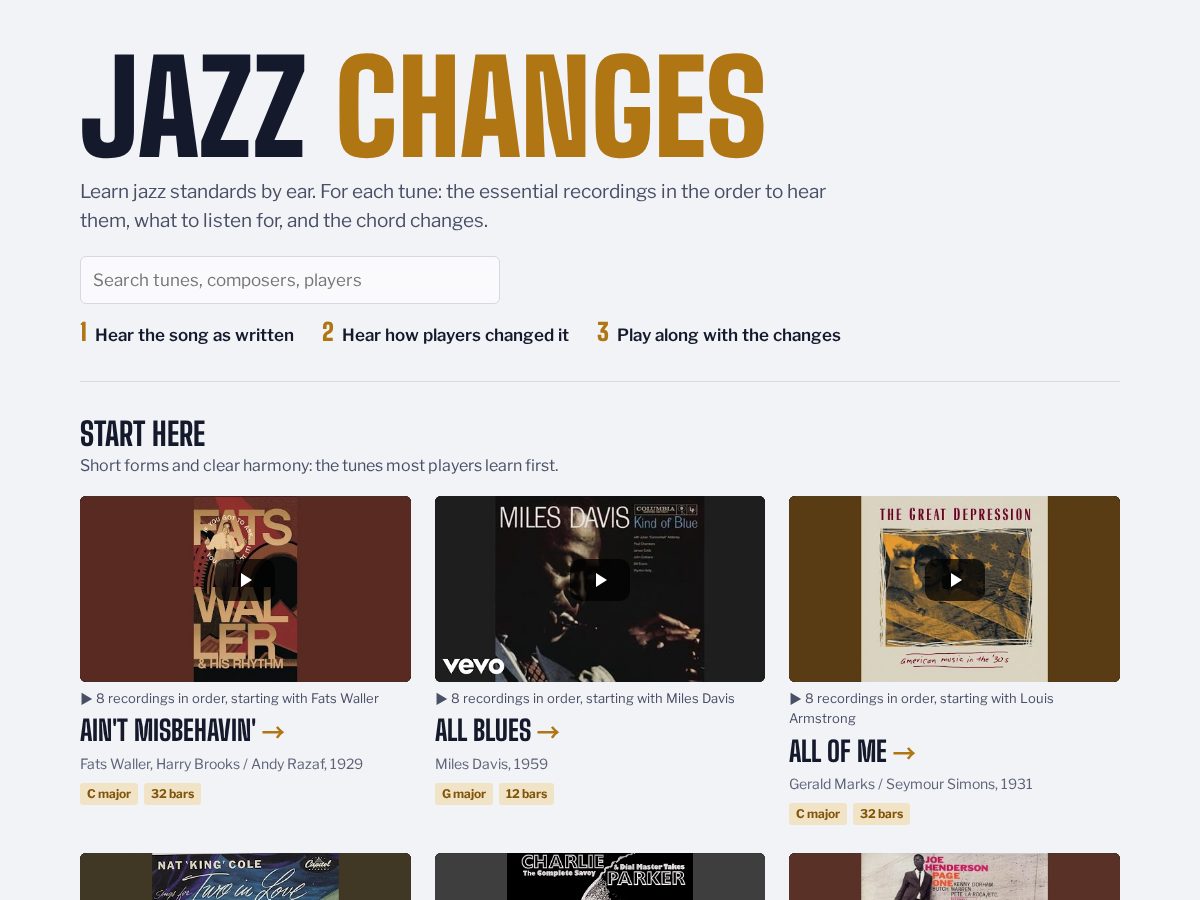 Landing-page snapshot of jazzchanges.app