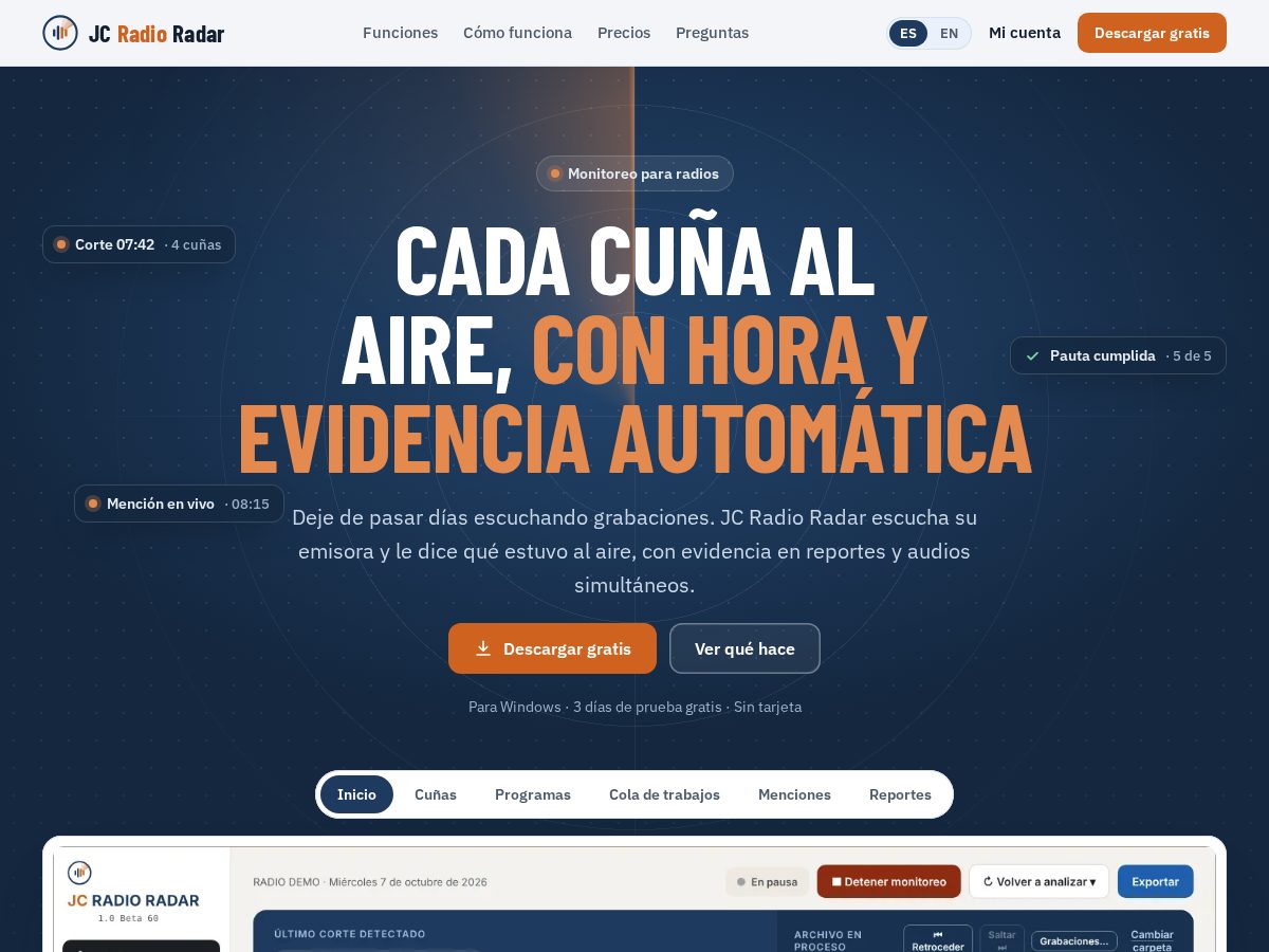 Landing-page snapshot of jcradioradar.com