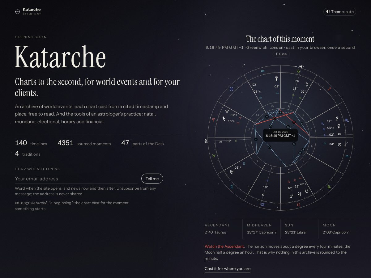Landing-page snapshot of katarcheastro.com