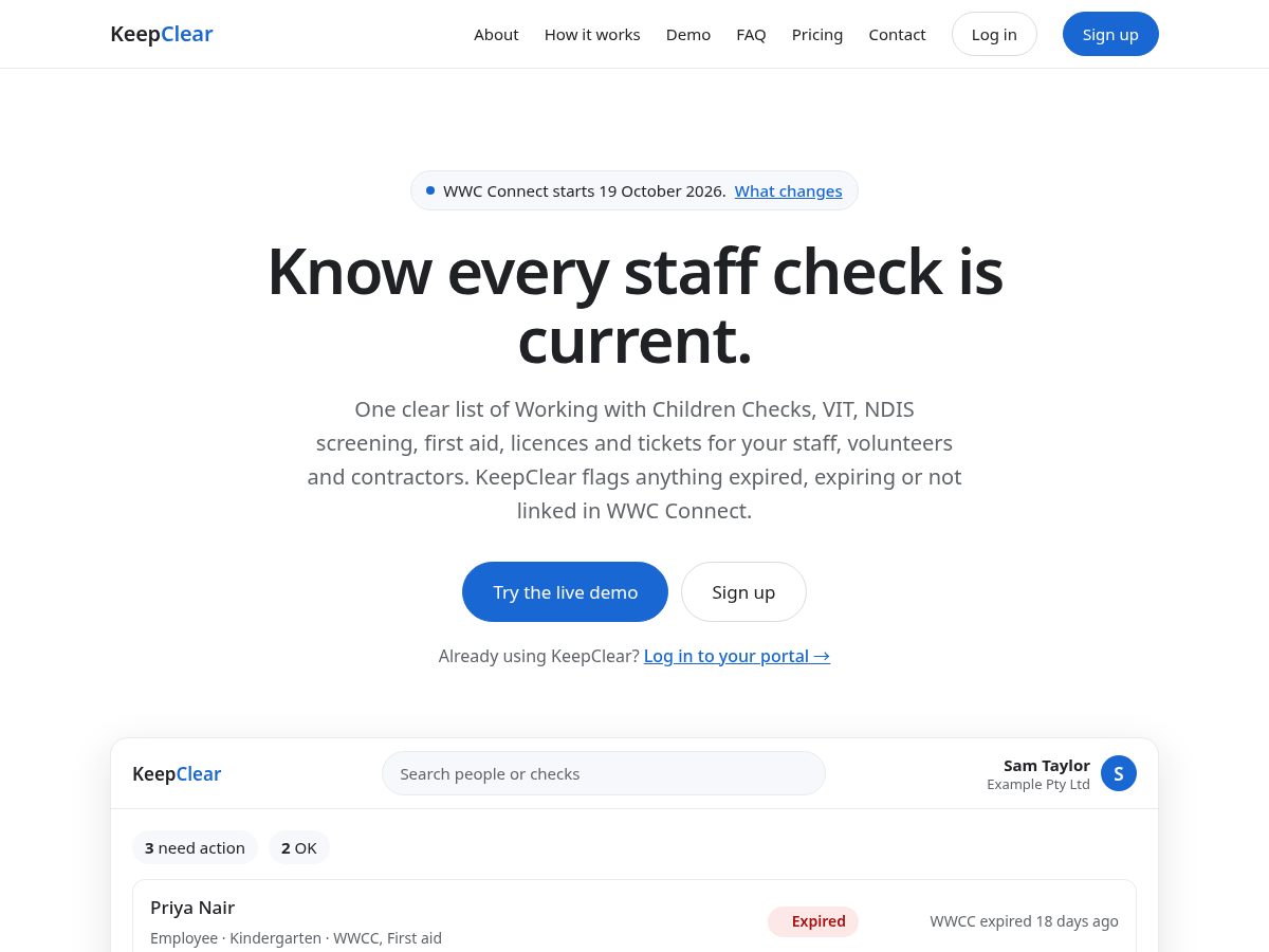 Landing-page snapshot of keepclearhq.com