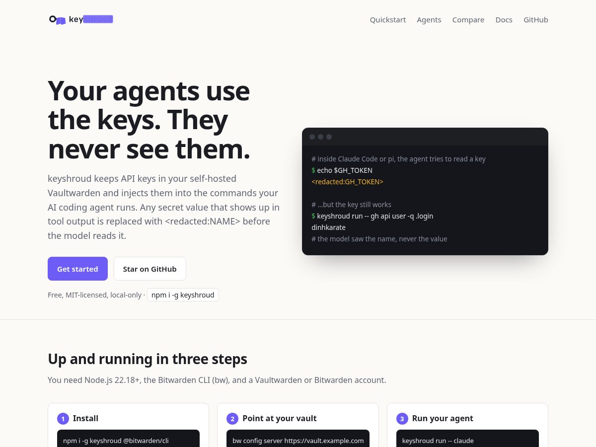 Landing-page snapshot of keyshroud.dev
